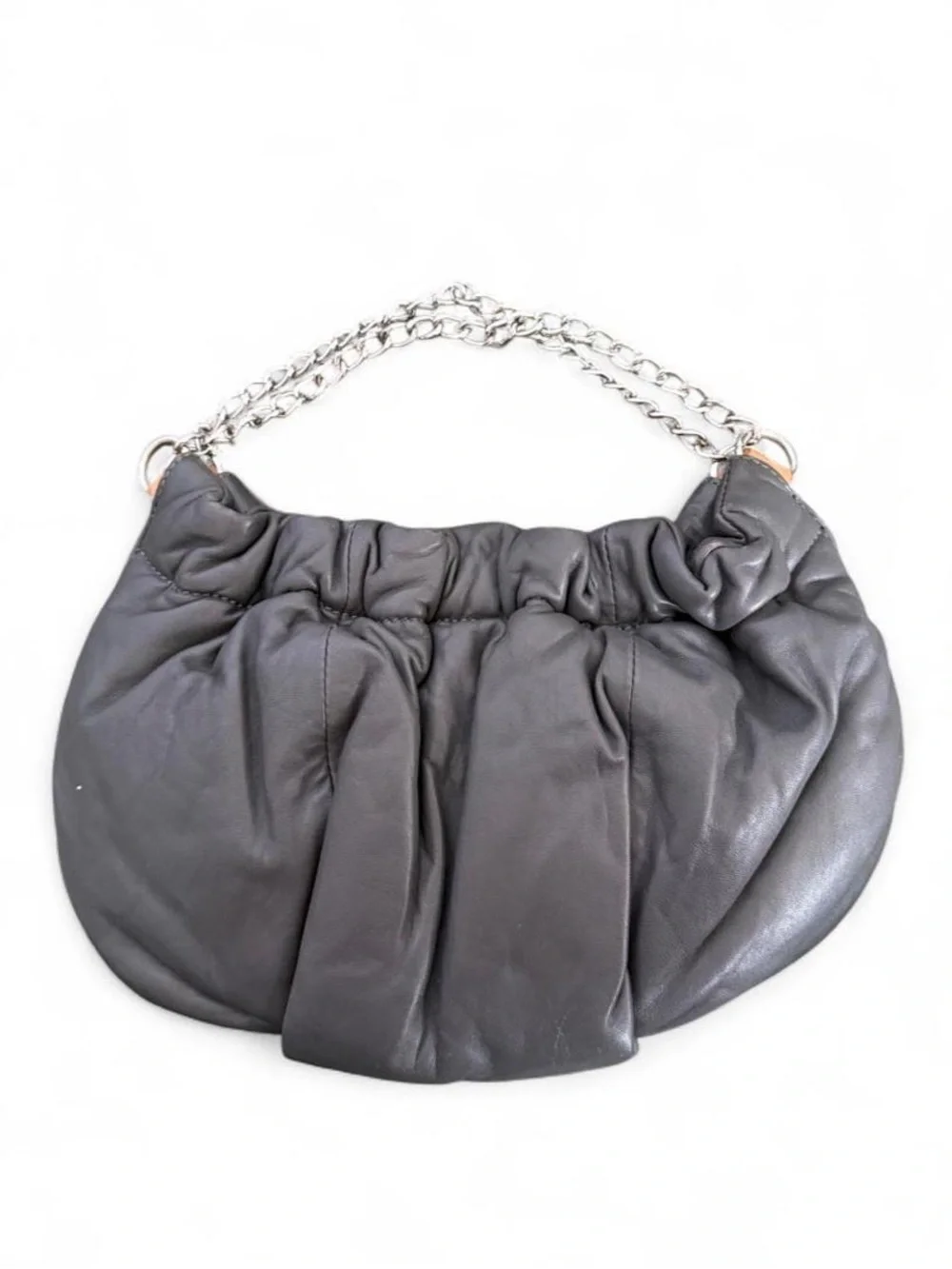 BCBG Max Azria Grey Ruched Lambskin Bag